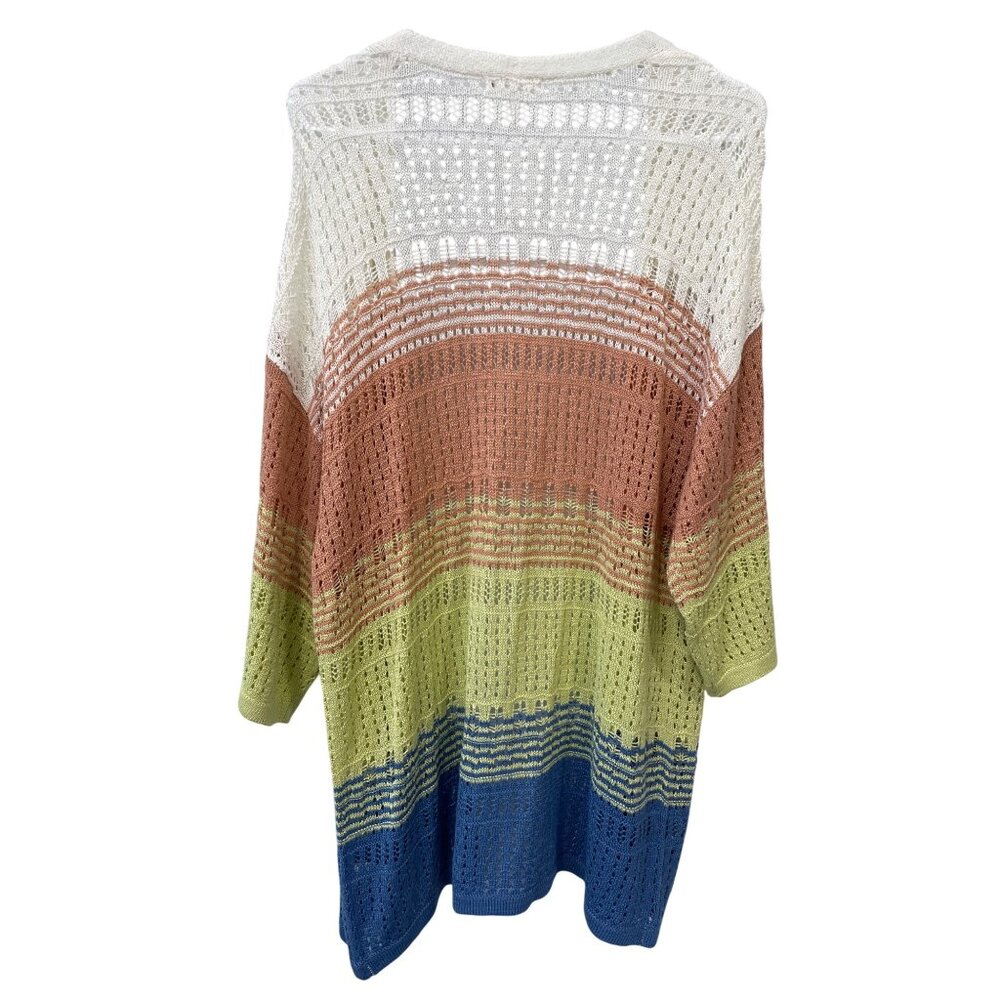 Maurices Cardigan Sweater Size Large Striped Open Stitch Multicolor Comfort Knit - Picture 3 of 7